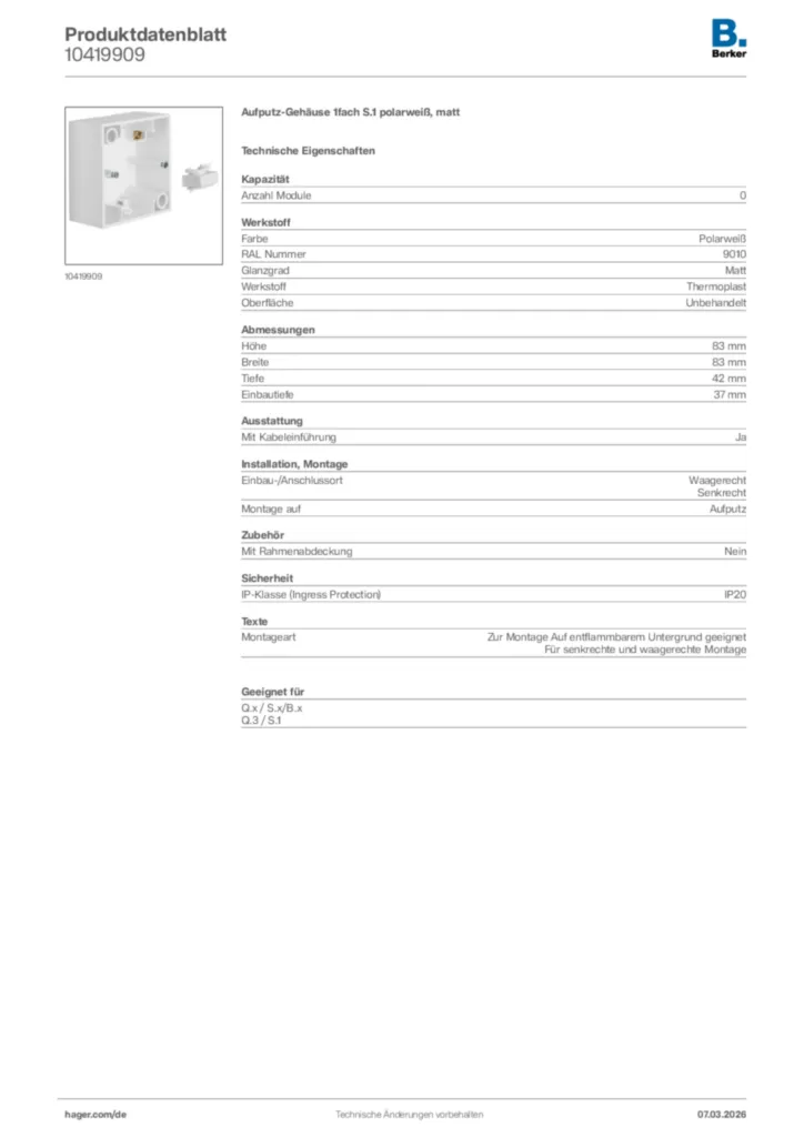 Bild Berker Produktdatenblatt 10419909 | Hager Deutschland