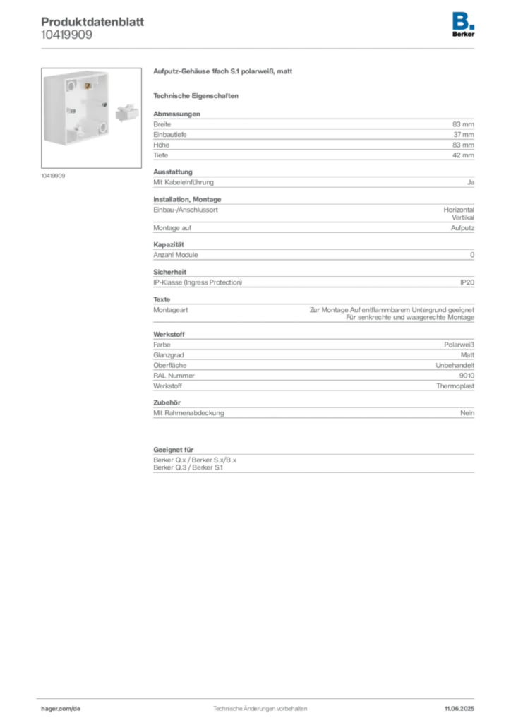 Bild Berker Produktdatenblatt 10419909 | Hager Deutschland