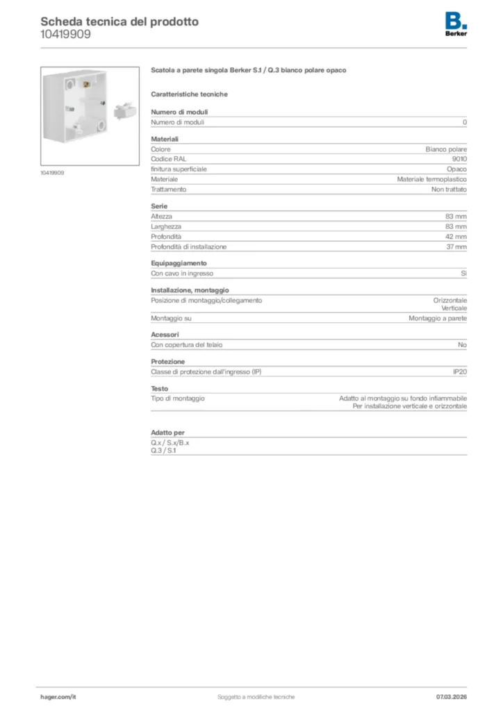 Immagine Berker Scheda tecnica del prodotto 10419909 | Hager Italia