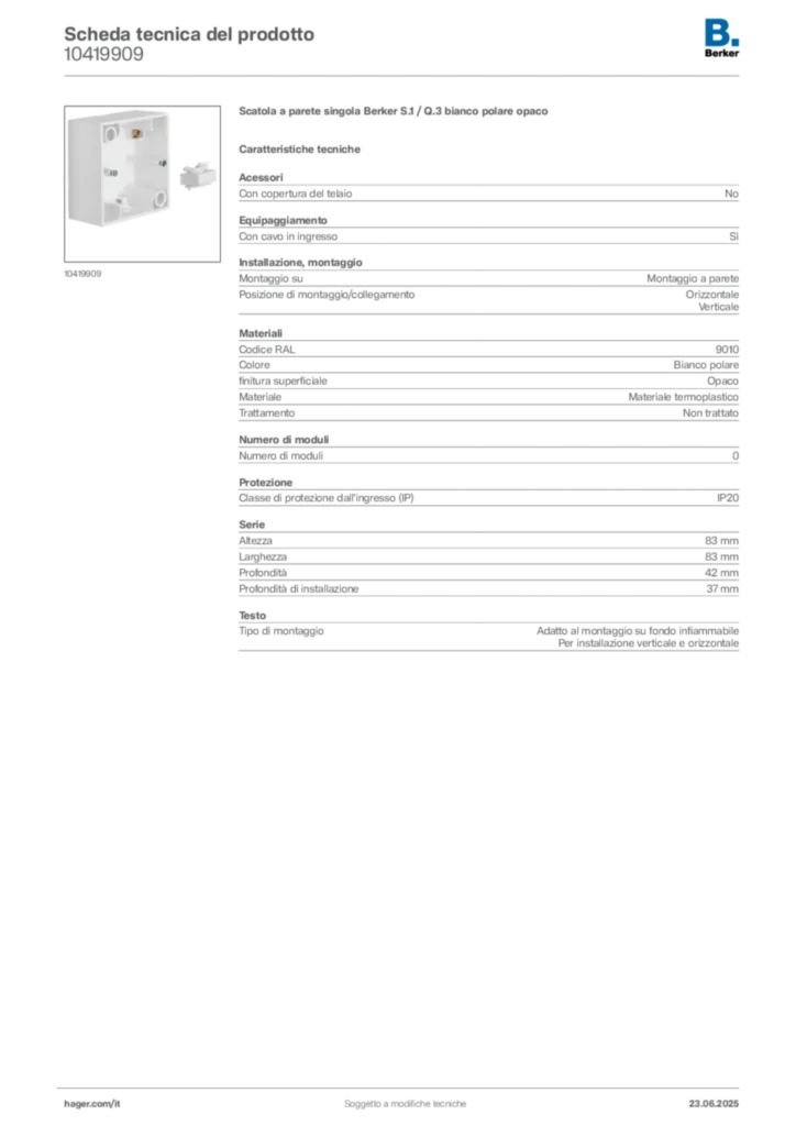 Immagine Berker Scheda tecnica del prodotto 10419909 | Hager Italia