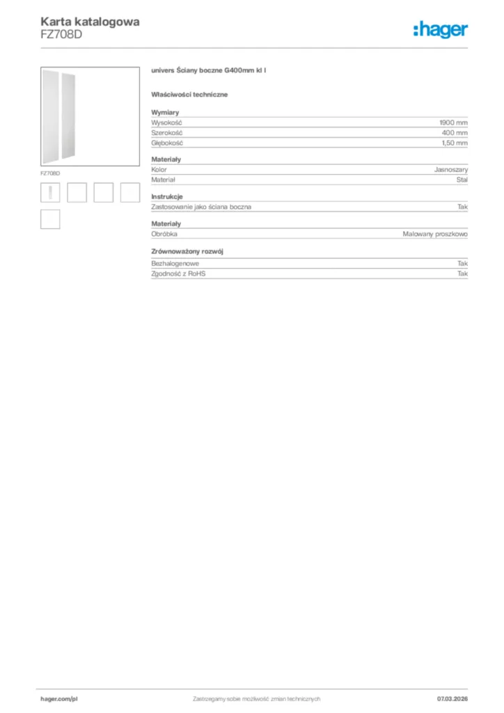 Zdjęcie Hager Karta katalogowa FZ708D | Hager Polska