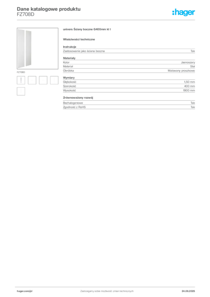 Zdjęcie Hager Dane katalogowe produktu FZ708D | Hager Polska