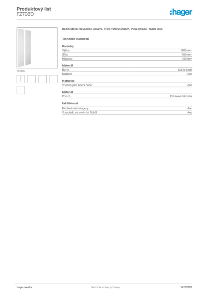 Obrázek Hager Produktový list FZ708D | Hager