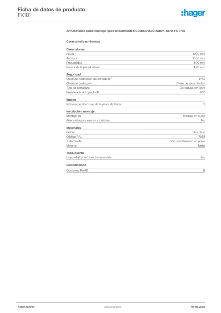 Imagen Hager Ficha de datos de producto FK181 | Hager España