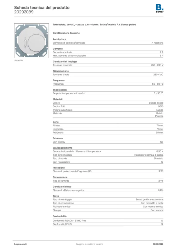 Immagine Berker Scheda tecnica del prodotto 20292089 | Hager Italia