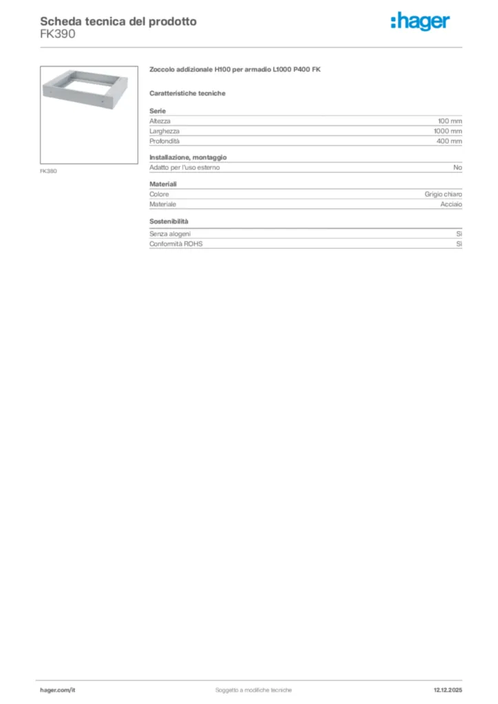 Immagine Hager Scheda tecnica del prodotto FK390 | Hager Italia