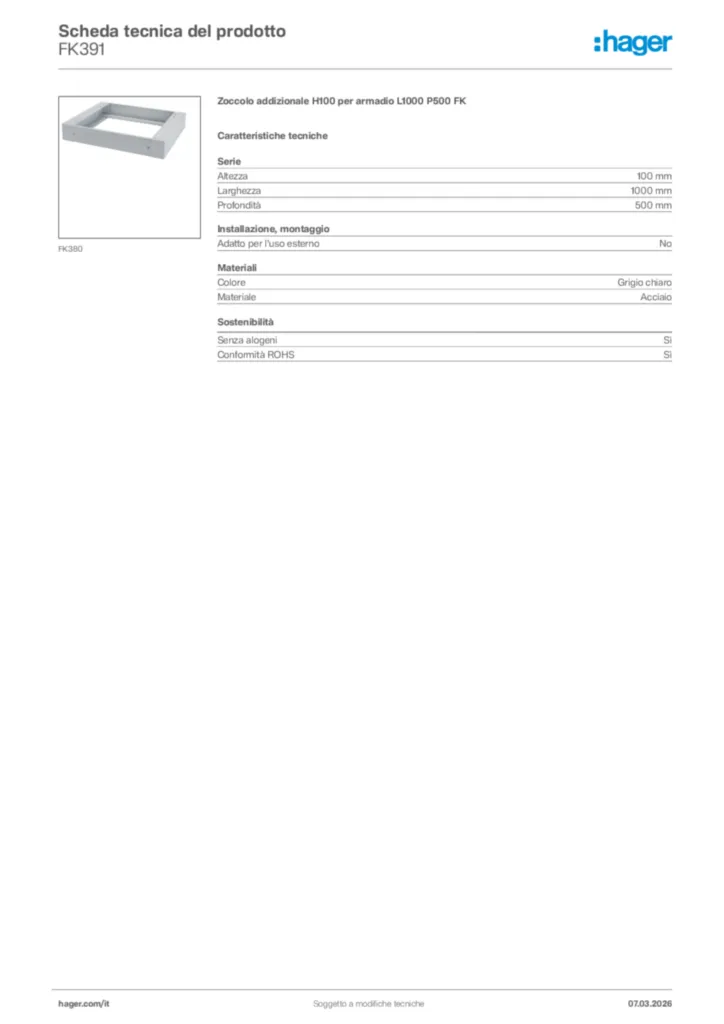 Immagine Hager Scheda tecnica del prodotto FK391 | Hager Italia