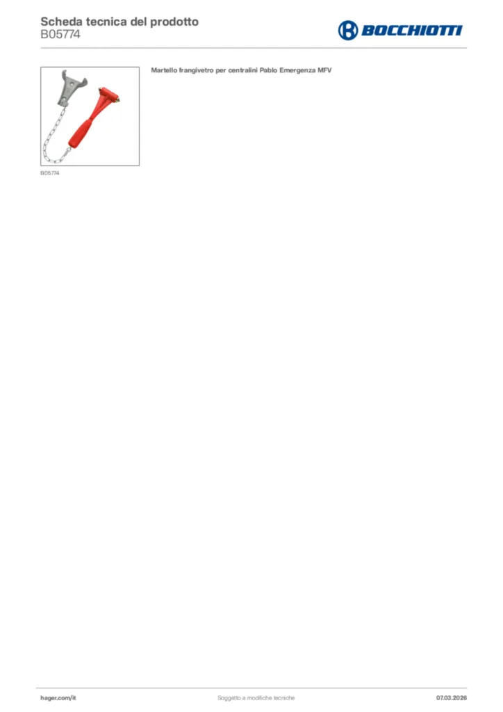 Immagine Bocchiotti Scheda tecnica del prodotto B05774 | Hager Italia