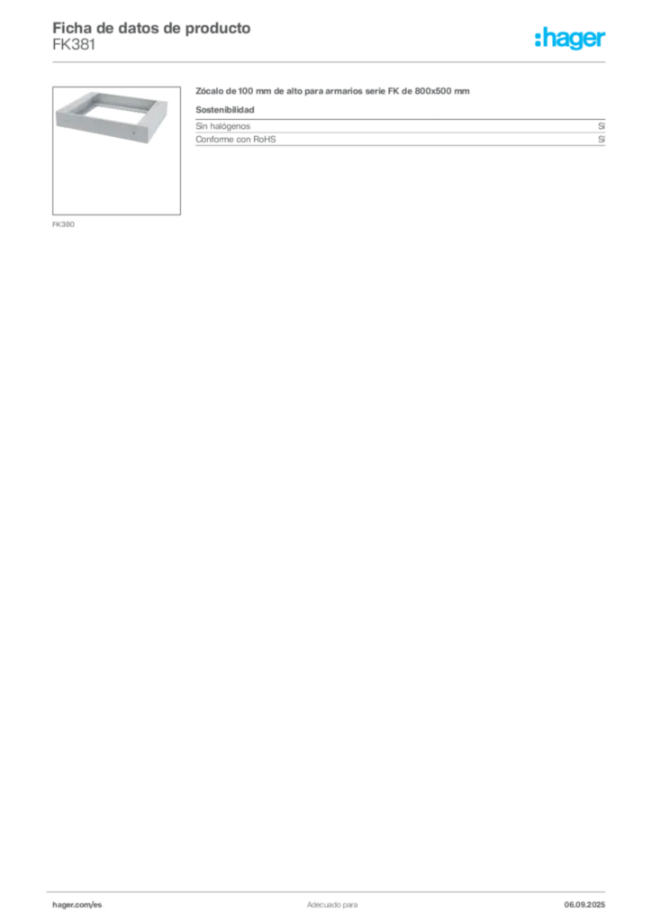 Imagen Hager Ficha de datos de producto FK381 | Hager España