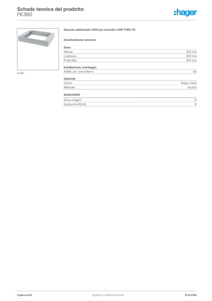 Immagine Hager Scheda tecnica del prodotto FK380 | Hager Italia