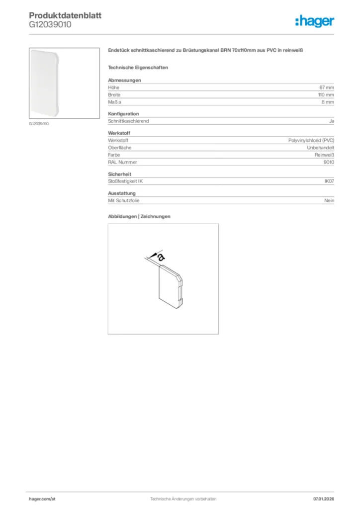Bild Hager Produktdatenblatt G12039010 | Hager Deutschland
