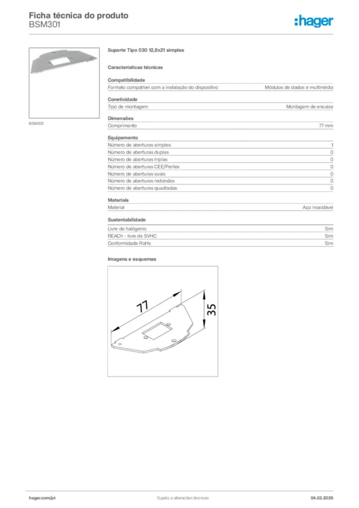 Imagem Hager Ficha técnica do produto BSM301 | Hager Portugal