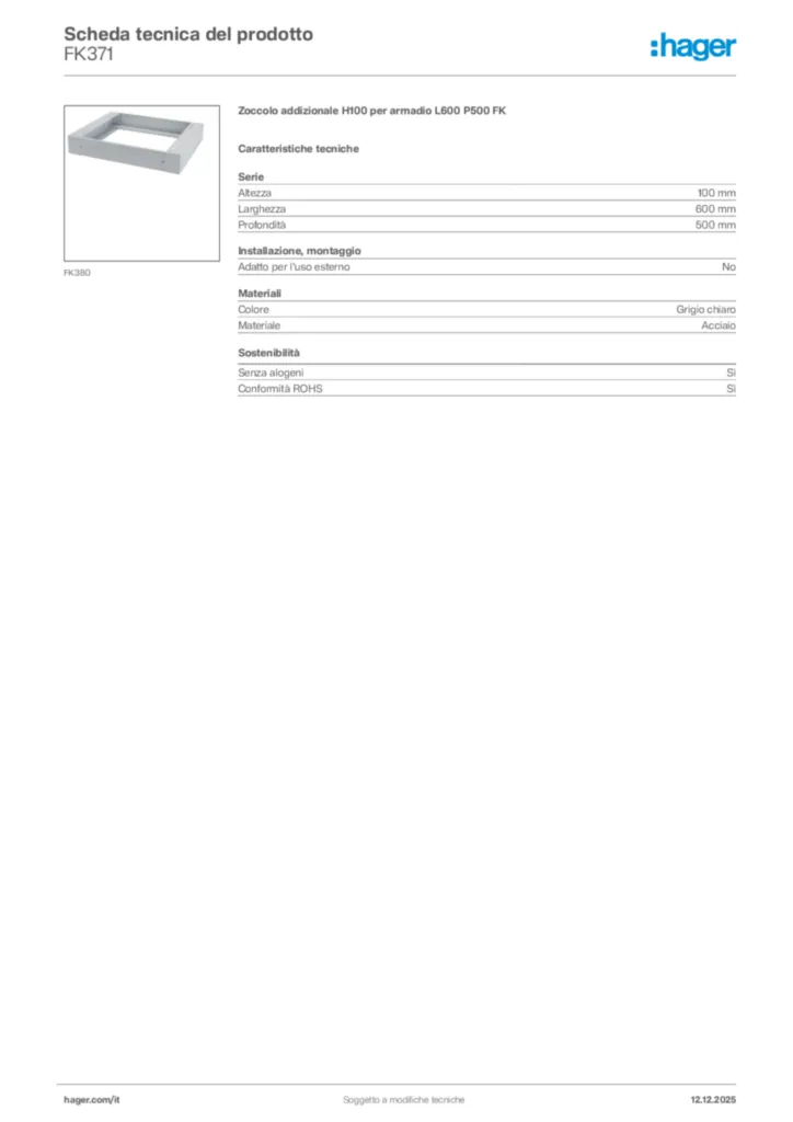Immagine Hager Scheda tecnica del prodotto FK371 | Hager Italia