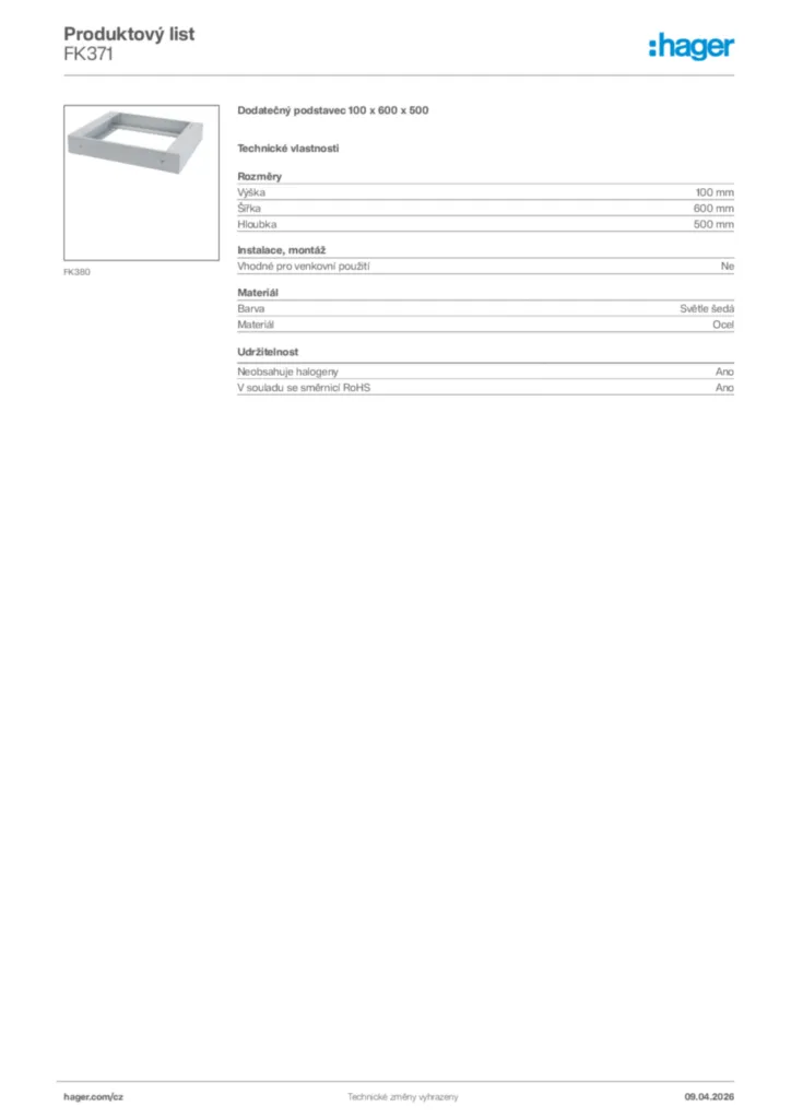 Obrázek Hager Product data sheet FK371 | Hager