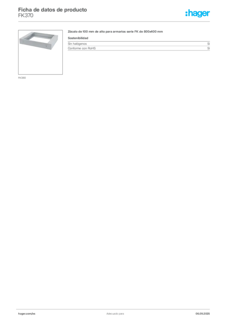 Imagen Hager Ficha de datos de producto FK370 | Hager España