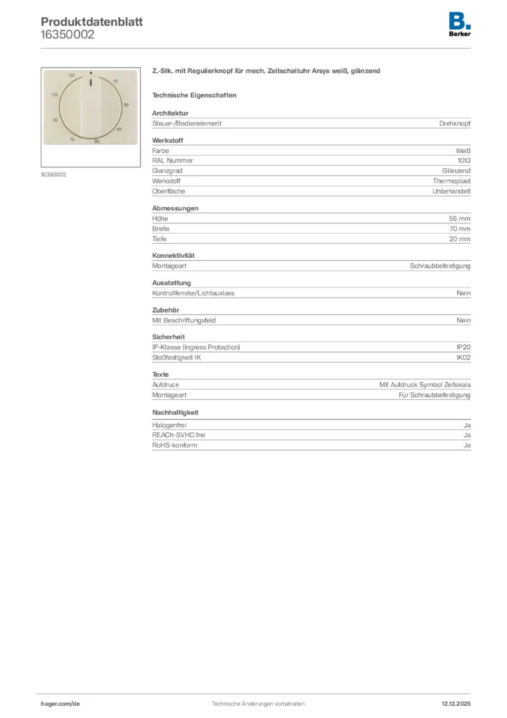 Bild Berker Produktdatenblatt 16350002 | Hager Deutschland