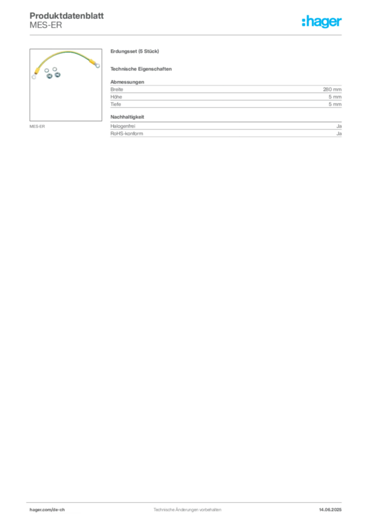 Bild Hager Produktdatenblatt MES-ER | Hager Schweiz