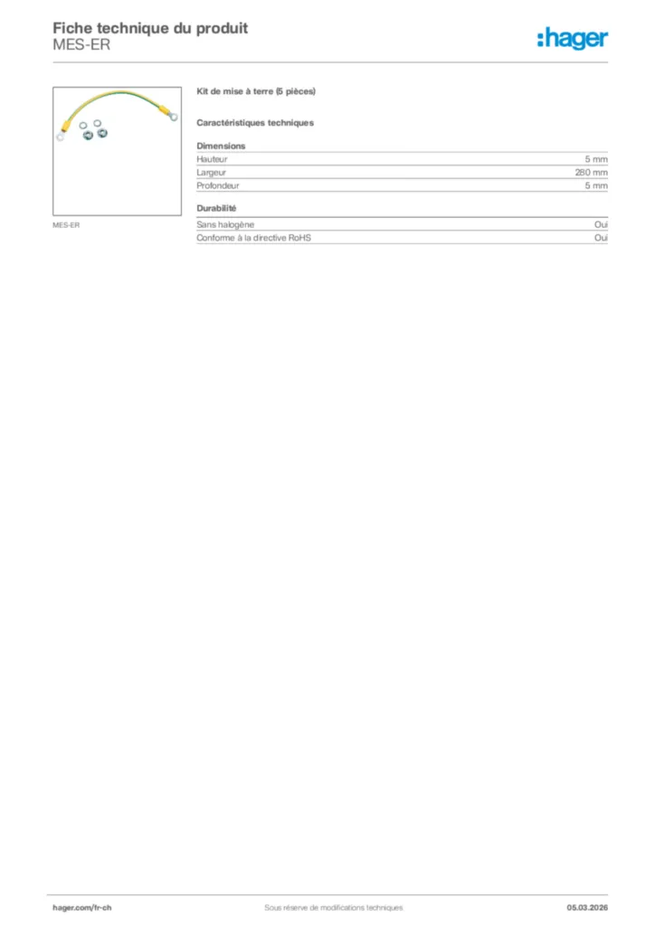 Image Hager Fiche technique du produit MES-ER | Hager Suisse
