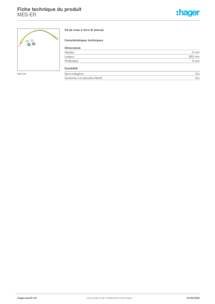 Image Hager Fiche technique du produit MES-ER | Hager Suisse