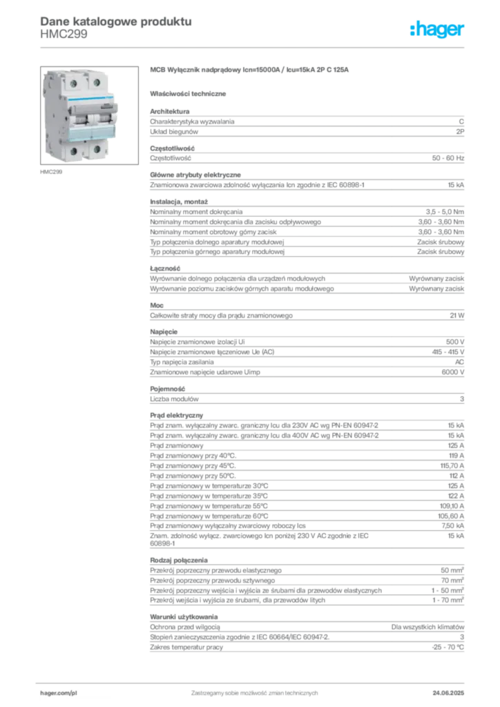 Zdjęcie Hager Dane katalogowe produktu HMC299 | Hager Polska