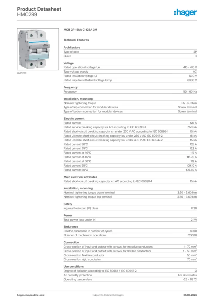 Image Hager Product data sheet HMC299  | Hager