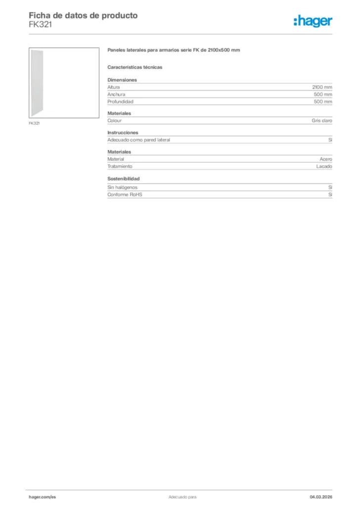 Imagen Hager Ficha de datos de producto FK321 | Hager España
