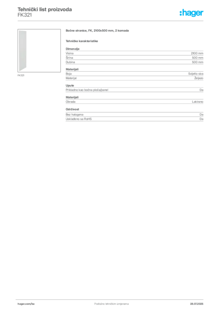 Slika Hager Product data sheet FK321  | Hager