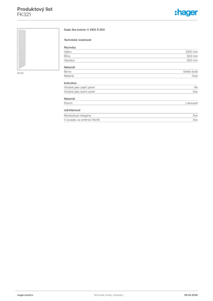 Obrázek Hager Product data sheet FK321 | Hager