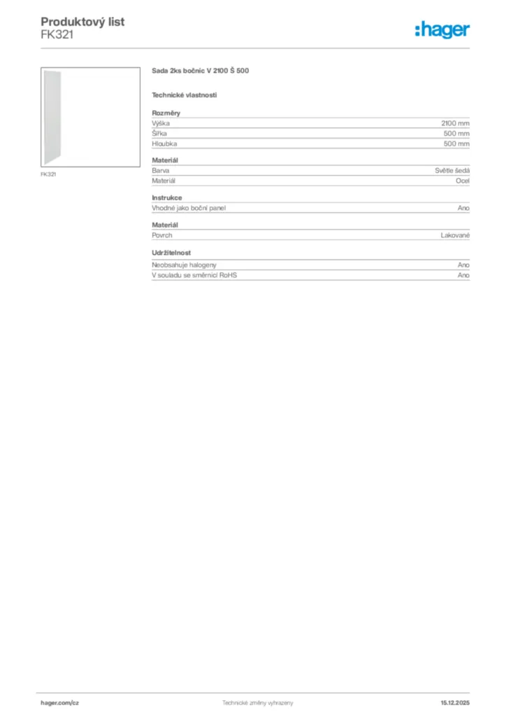 Obrázek Hager Produktový list FK321 | Hager