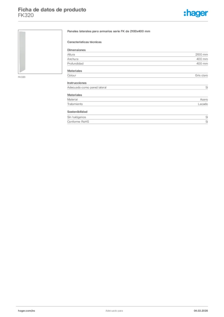 Imagen Hager Ficha de datos de producto FK320 | Hager España