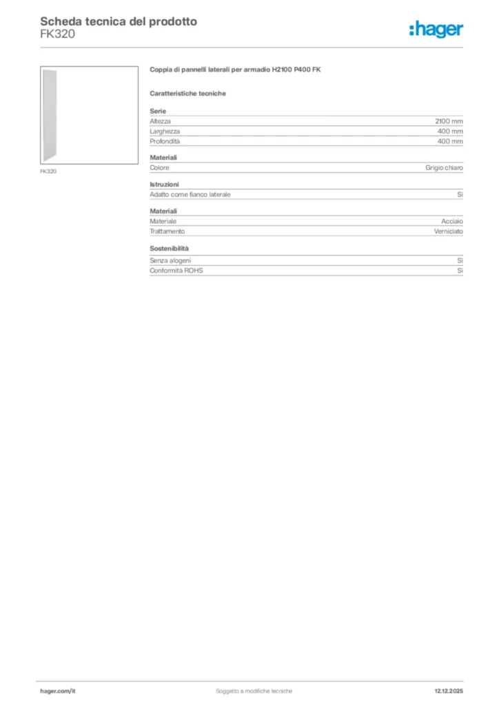 Immagine Hager Scheda tecnica del prodotto FK320 | Hager Italia