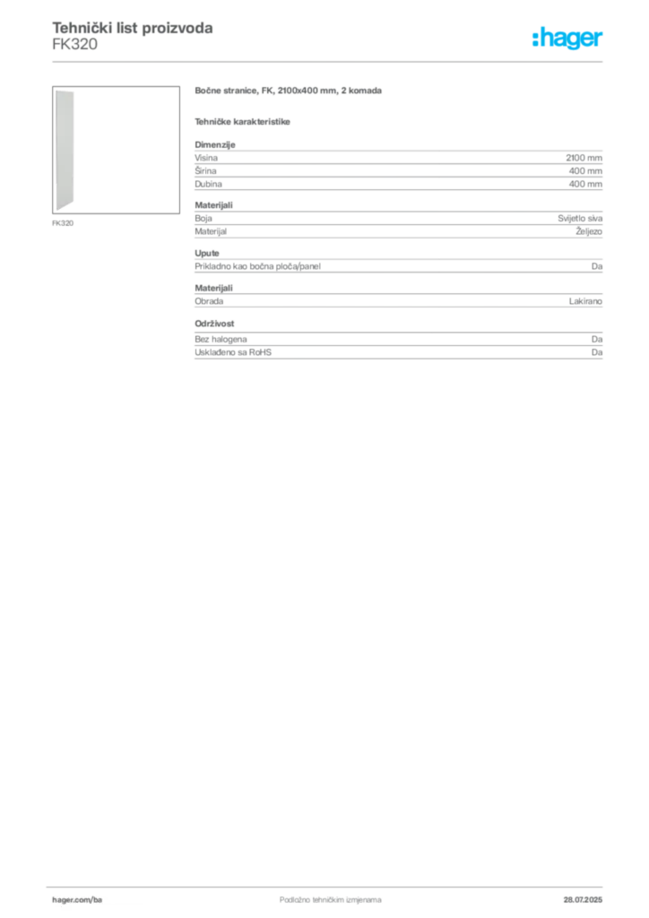 Slika Hager Product data sheet FK320  | Hager