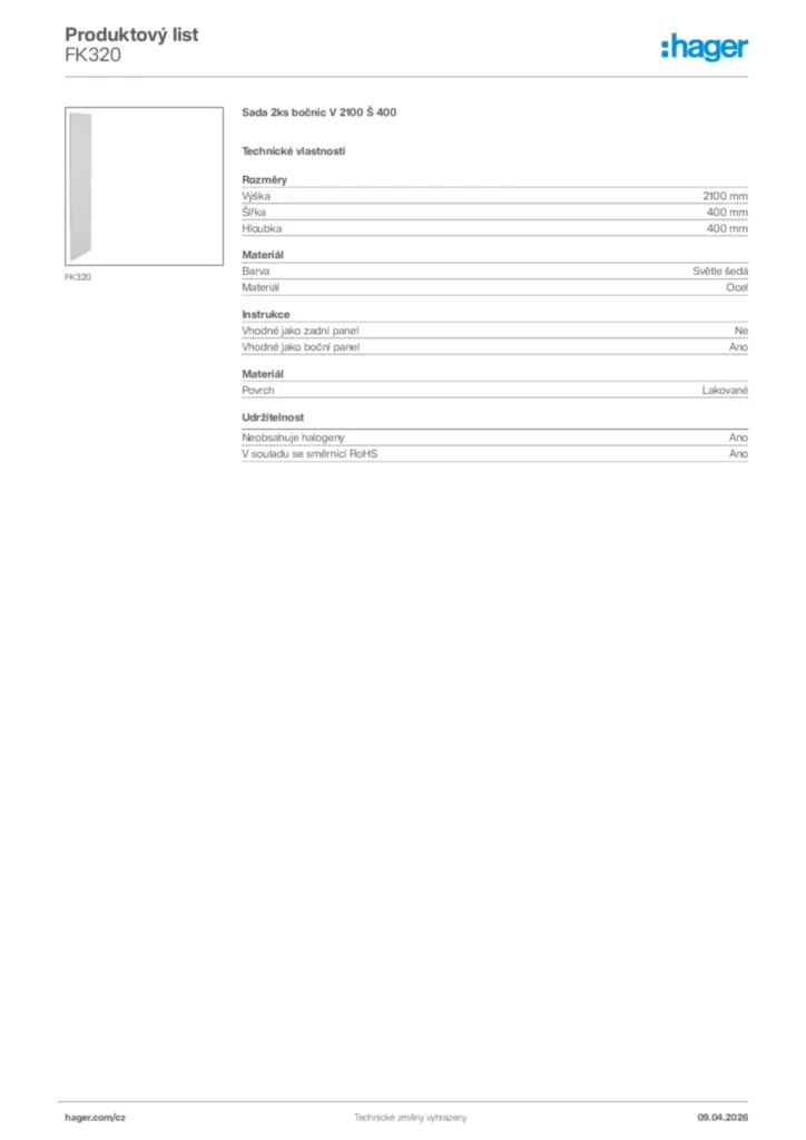 Obrázek Hager Product data sheet FK320 | Hager