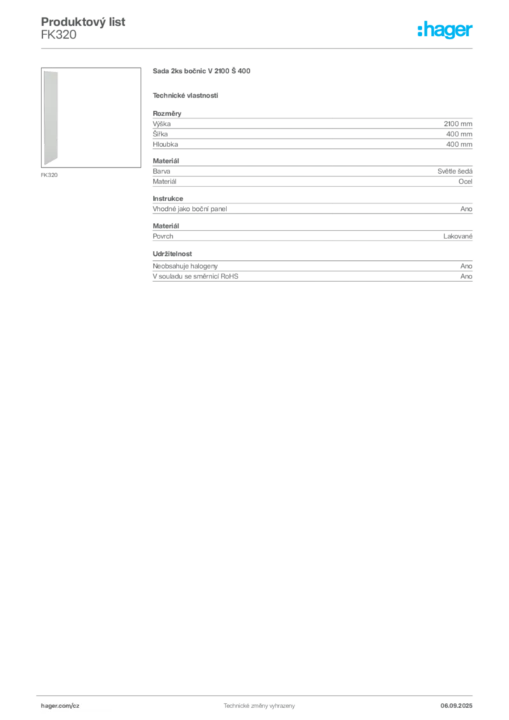 Obrázek Hager Produktový list FK320 | Hager