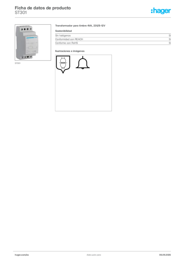 Imagen Hager Ficha de datos de producto ST301 | Hager España