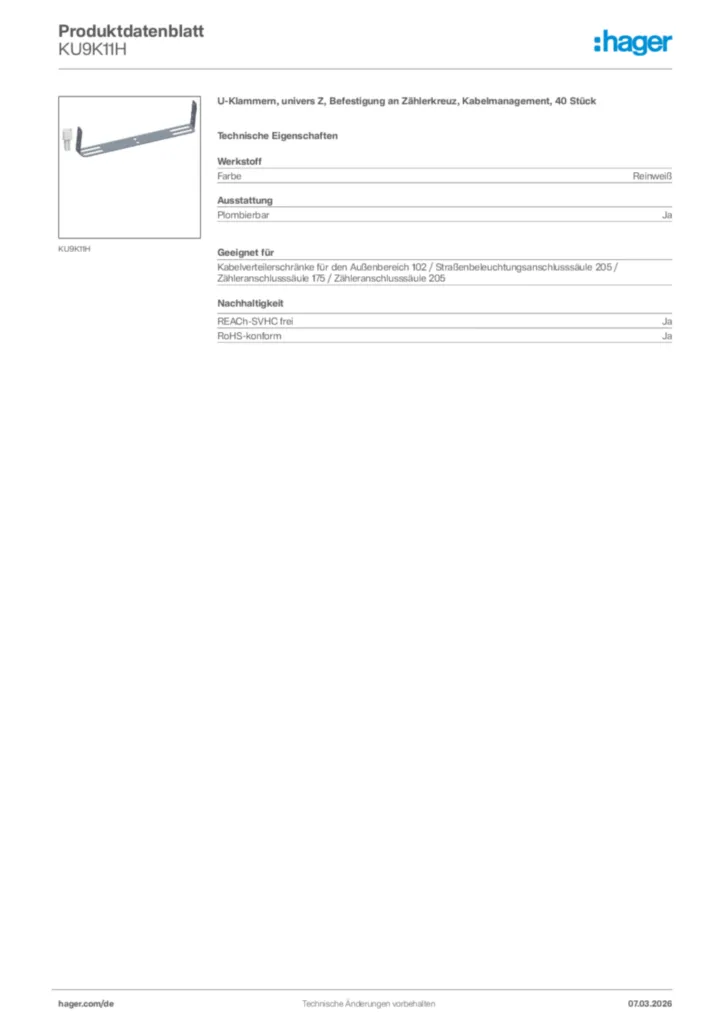 Bild Hager Produktdatenblatt KU9K11H | Hager Deutschland