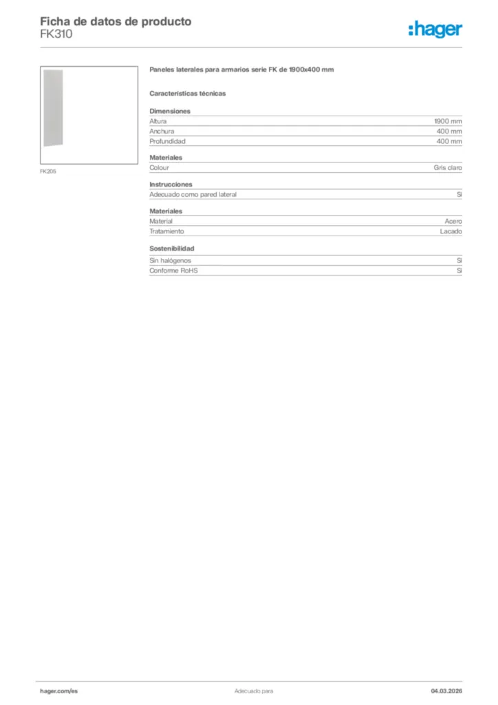Imagen Hager Ficha de datos de producto FK310 | Hager España