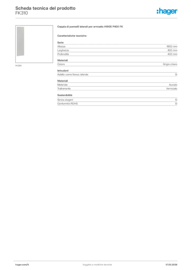 Immagine Hager Scheda tecnica del prodotto FK310 | Hager Italia