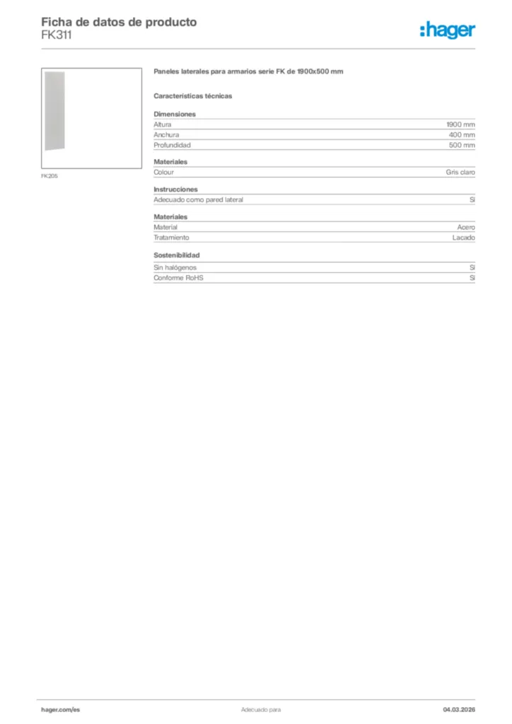 Imagen Hager Ficha de datos de producto FK311 | Hager España