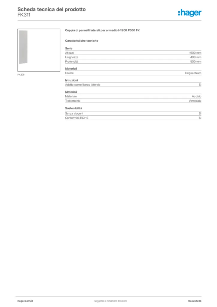 Immagine Hager Scheda tecnica del prodotto FK311 | Hager Italia