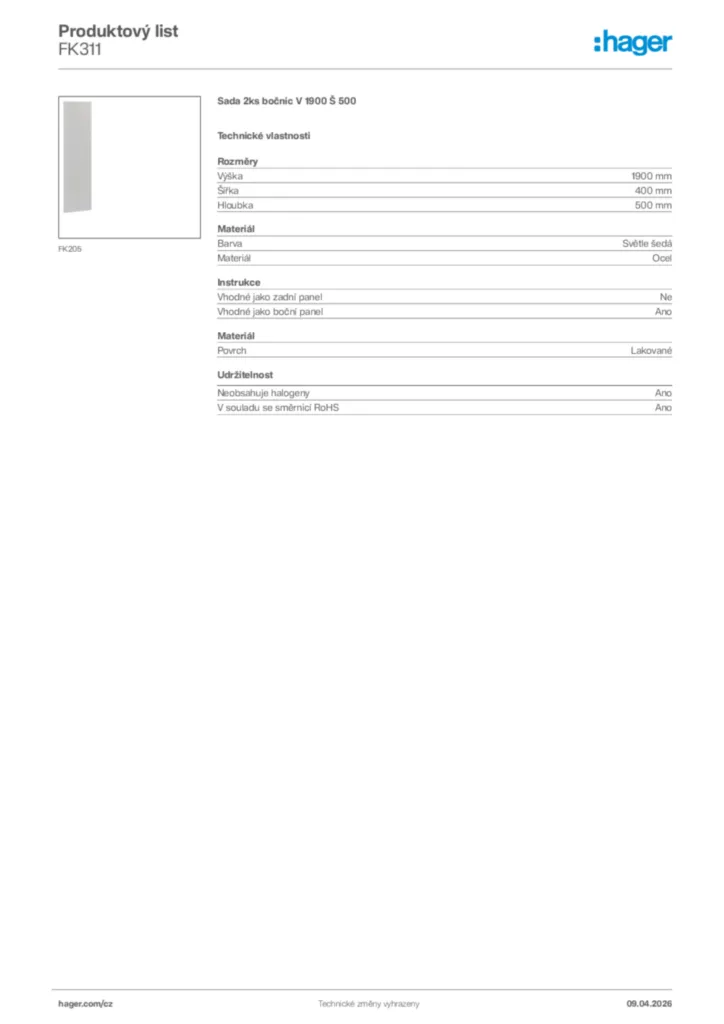 Obrázek Hager Product data sheet FK311 | Hager
