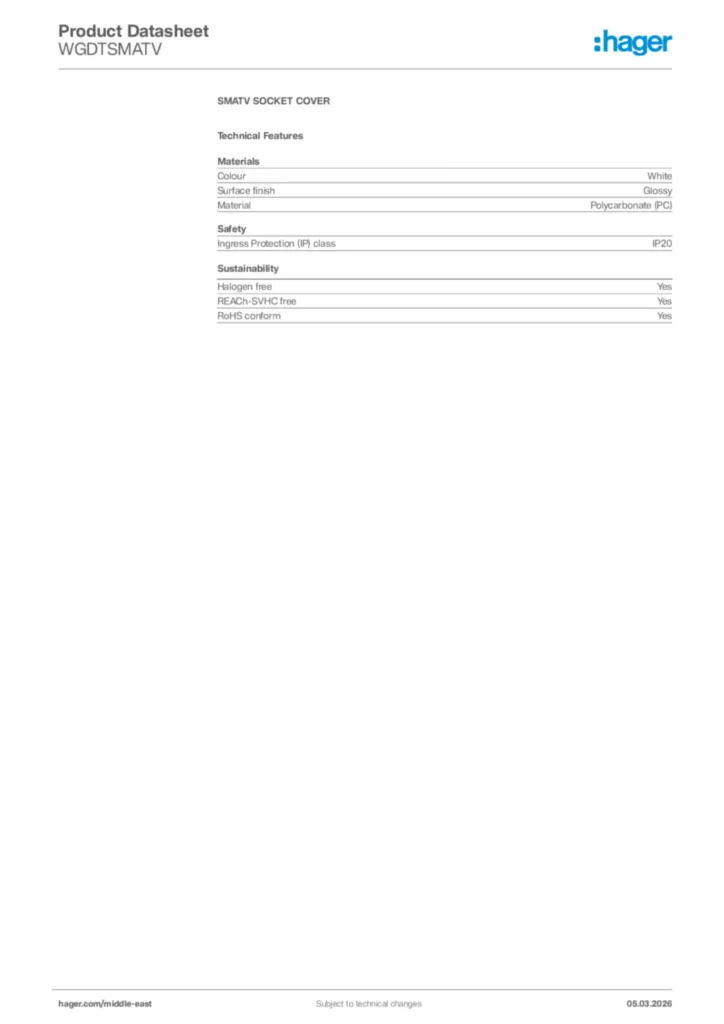 Image Hager Product data sheet WGDTSMATV  | Hager