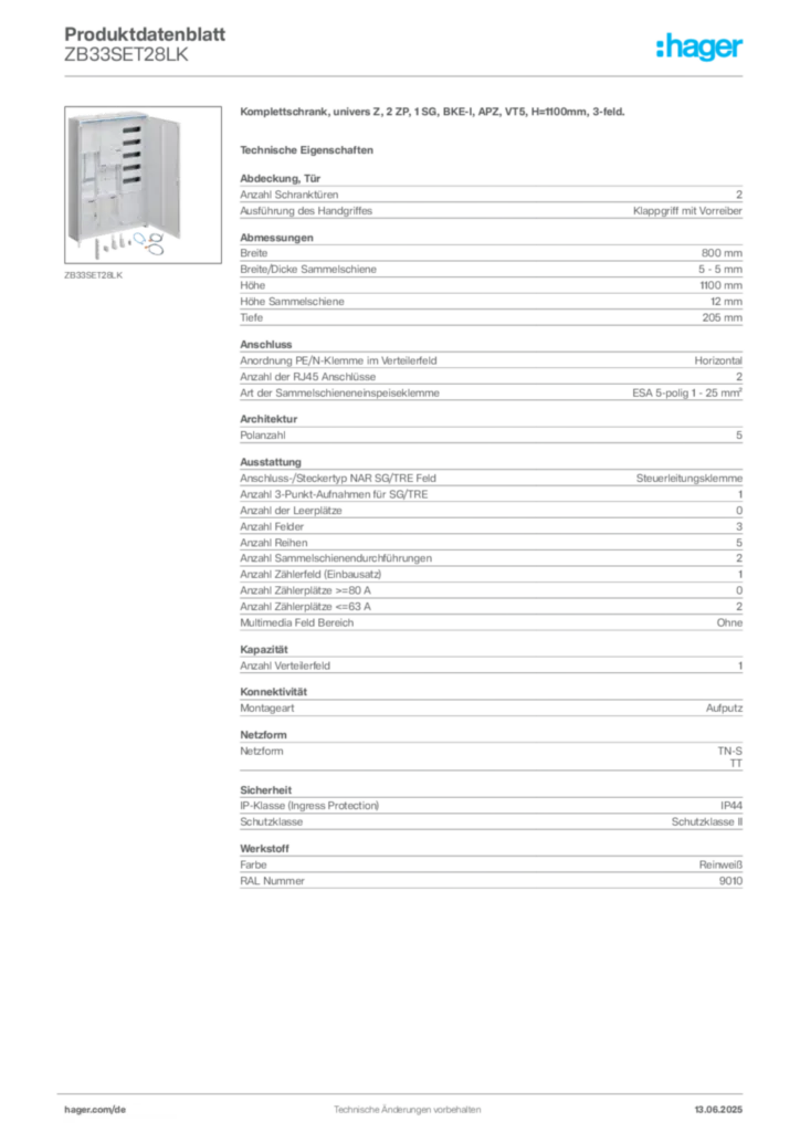 Bild Hager Produktdatenblatt ZB33SET28LK | Hager Deutschland