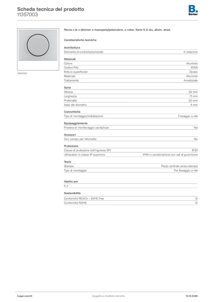 Immagine Berker Scheda tecnica del prodotto 11357003 | Hager Italia
