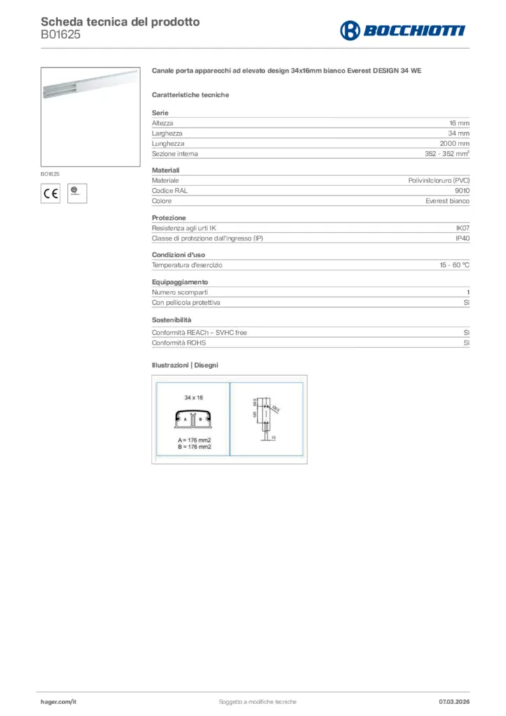 Immagine Bocchiotti Scheda tecnica del prodotto B01625 | Hager Italia