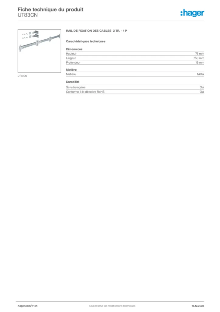 Image Hager Fiche technique du produit UT83CN | Hager Suisse