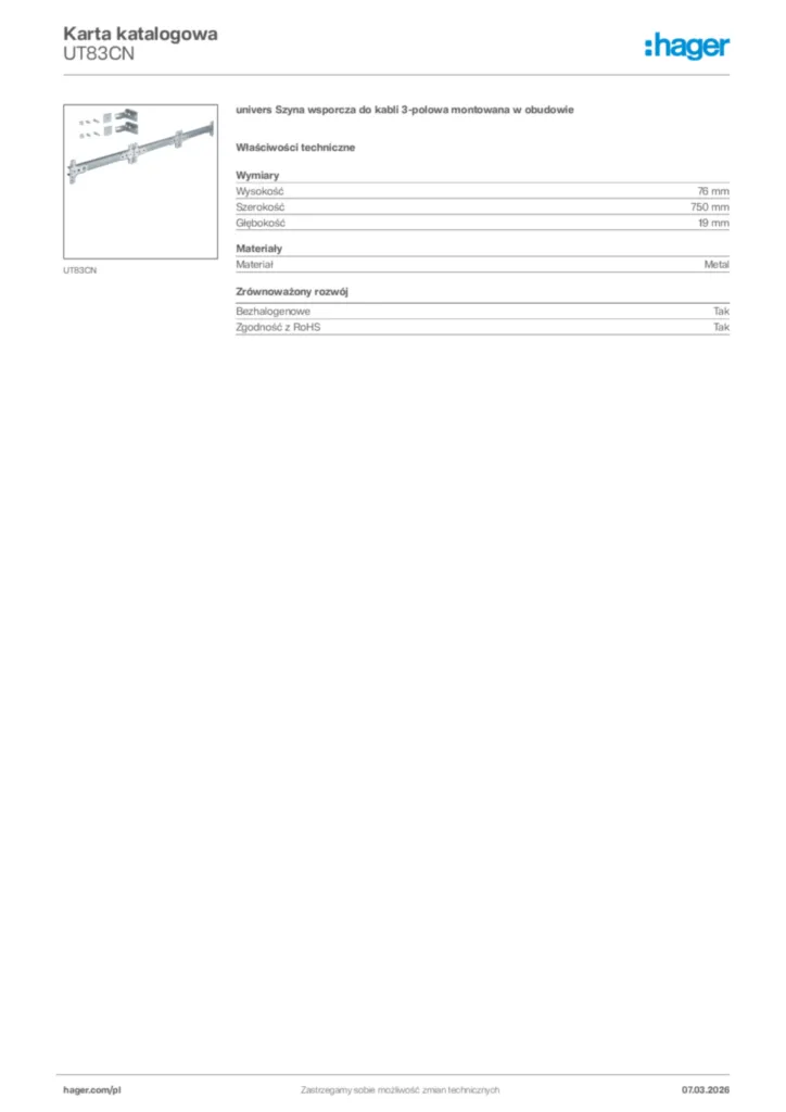 Zdjęcie Hager Karta katalogowa UT83CN | Hager Polska