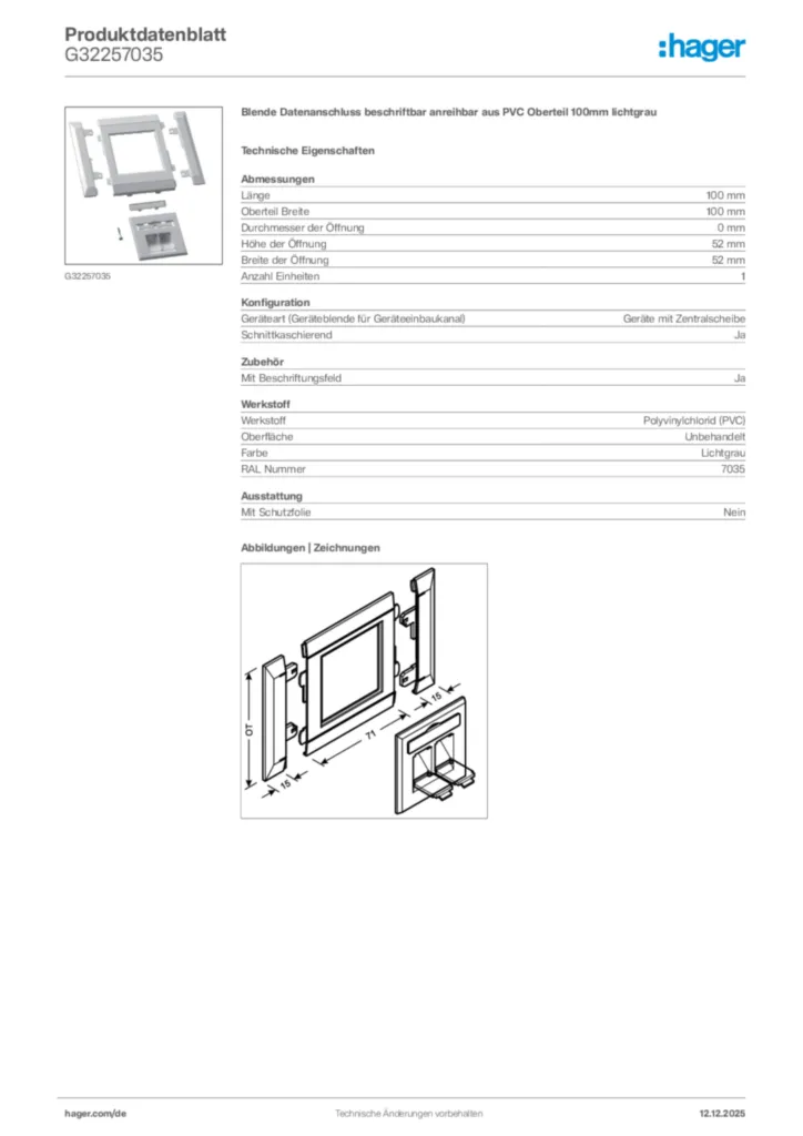 Bild Hager Produktdatenblatt G32257035 | Hager Deutschland