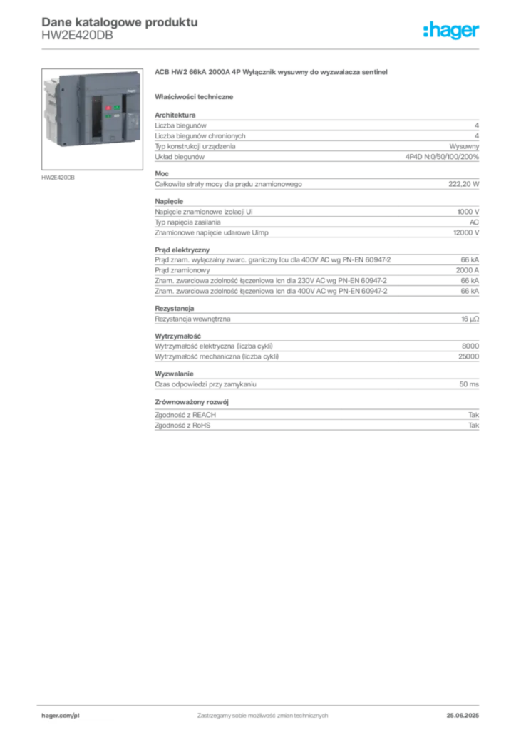 Zdjęcie Hager Dane katalogowe produktu HW2E420DB | Hager Polska
