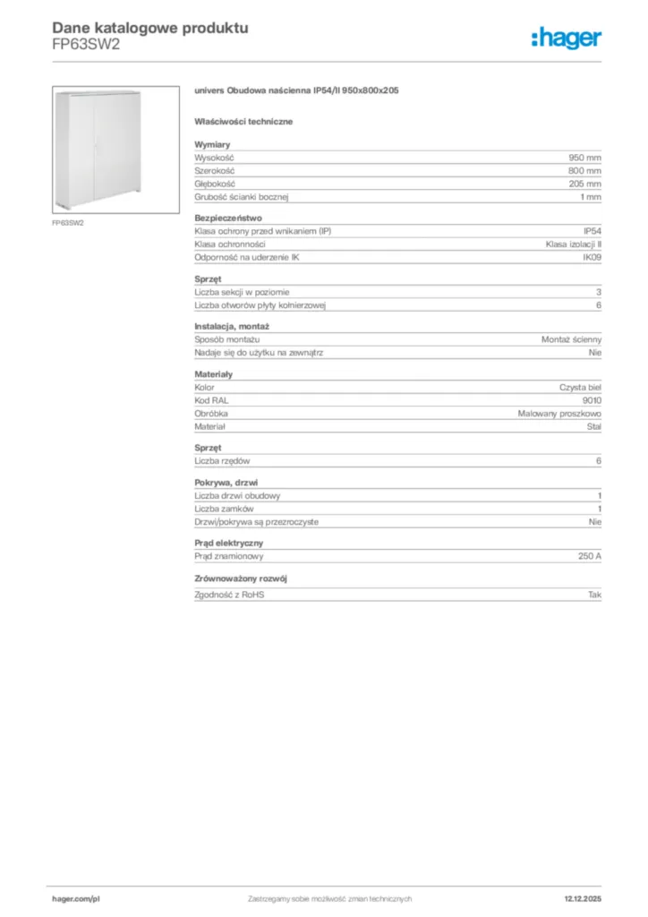 Zdjęcie Hager Dane katalogowe produktu FP63SW2 | Hager Polska
